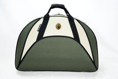 Cover in nylon moss green and beige with metal logo