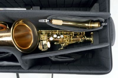 Case with detail of the alto saxophone