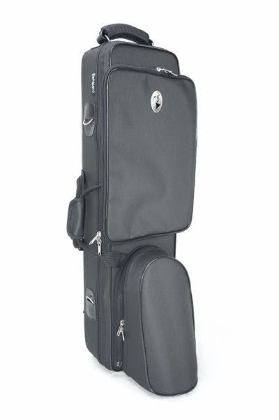 Case with sheet music bag and case for bell connected by a detachable zipper system