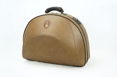 Cover in leather light brown and all details in brown with logo brown