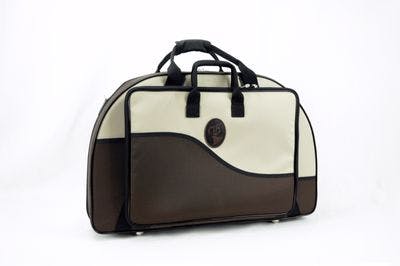 Cover in nylon brown and beige and logo with line in brown 