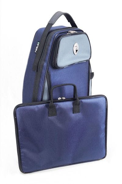 Exterior of the case in Blue and Grey Nylon